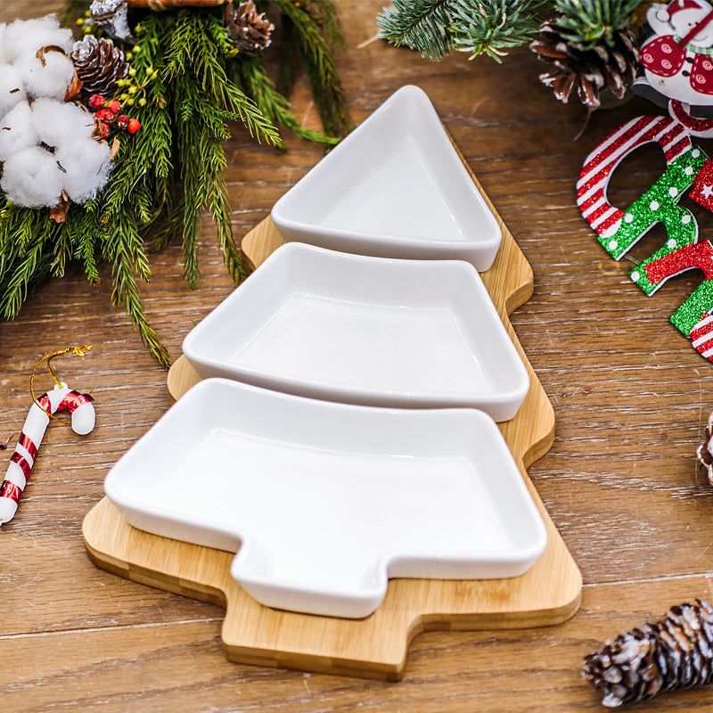 4Pcs Christmas Tree Ceramic Plates – Festive Holiday Dinnerware for Christmas Meals & Desserts