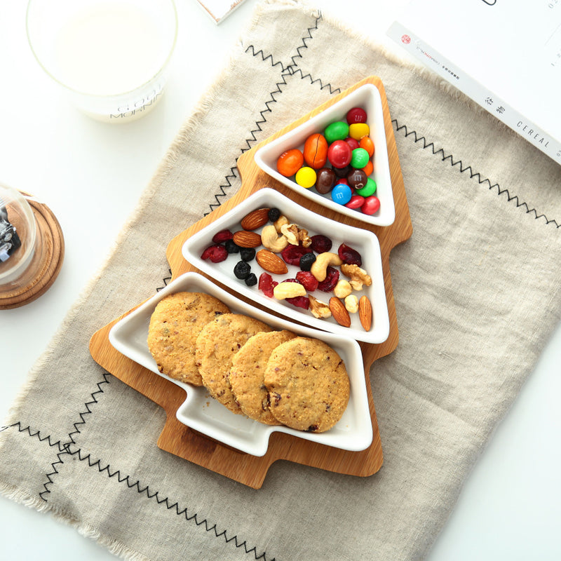 4Pcs Christmas Tree Ceramic Plates – Festive Holiday Dinnerware for Christmas Meals & Desserts