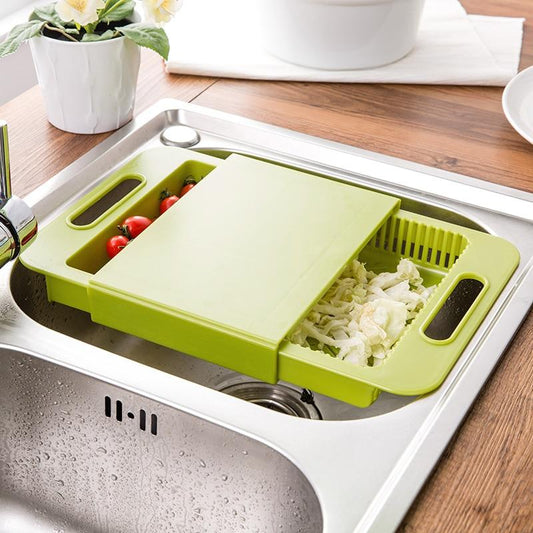 Multifunction Kitchen Cutting Board – Detachable Sink Drain Basket & Chopping Block for Vegetables & Meat